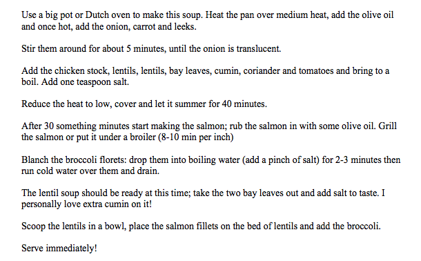 directions lentil recipe